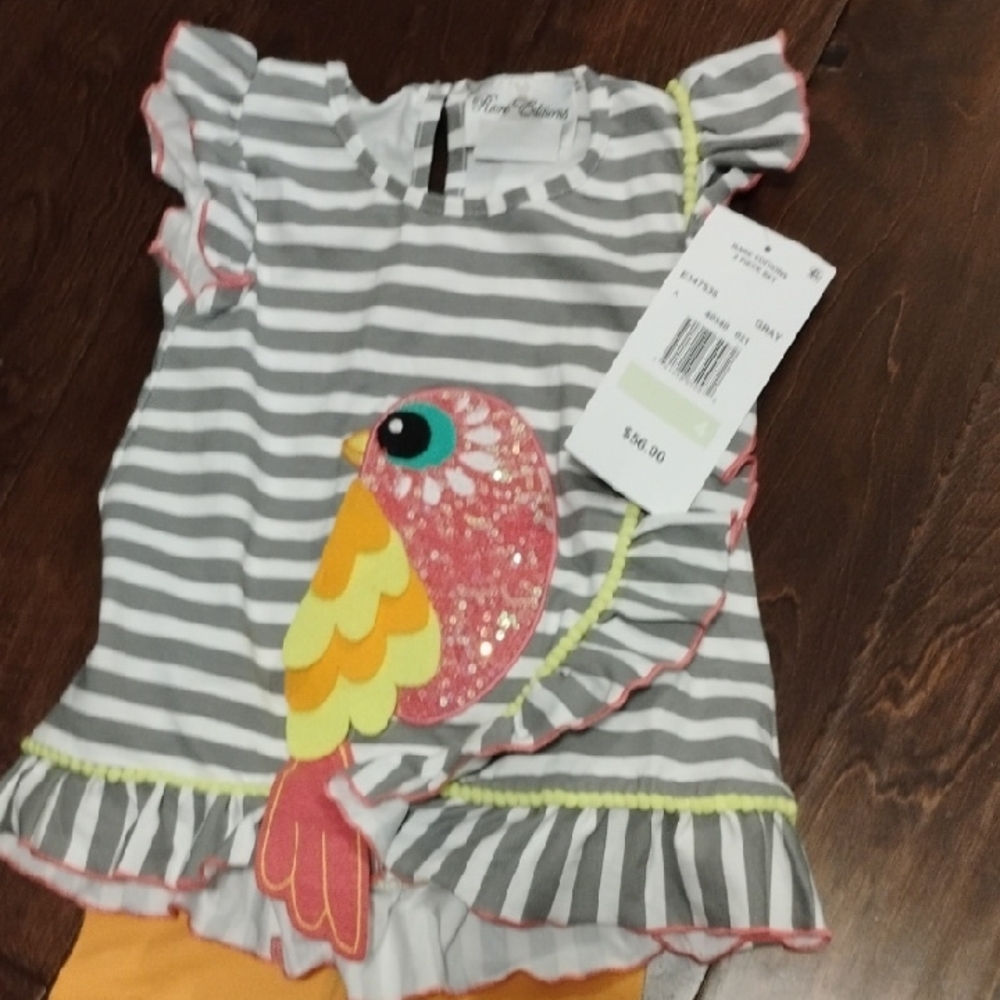 Rare Editions Gray Striped Top and Orange Pants Set